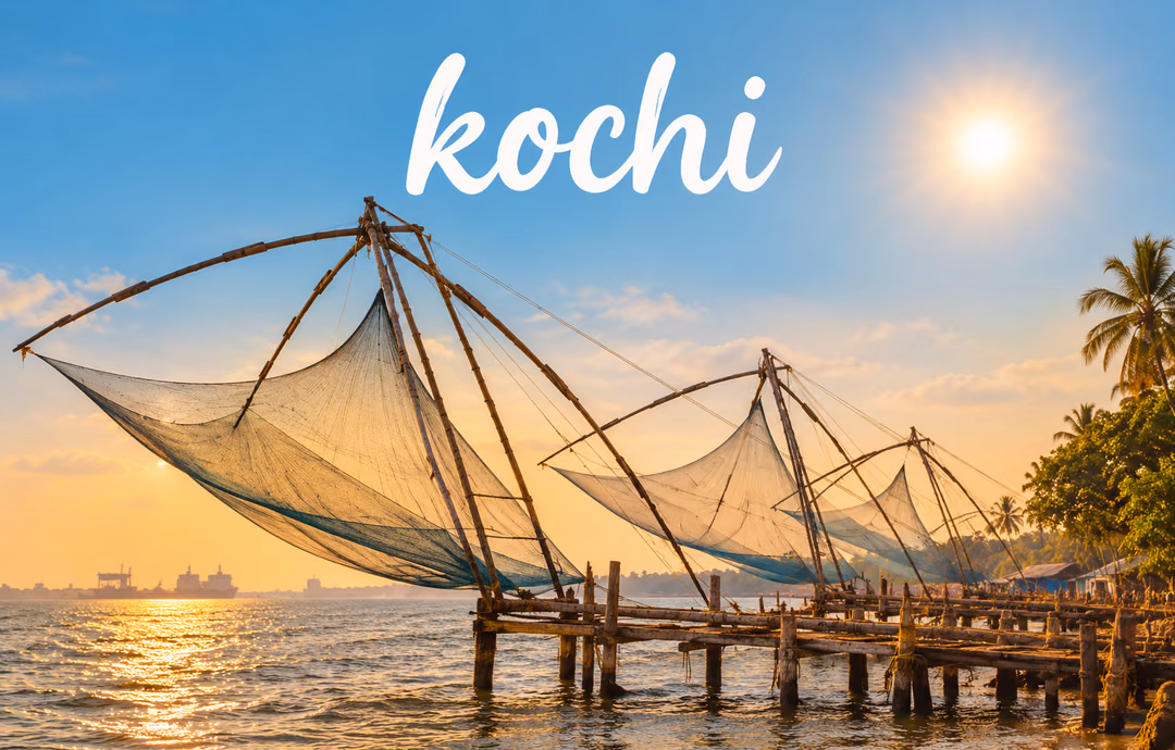 kochi waterfront with traditional fishing nets